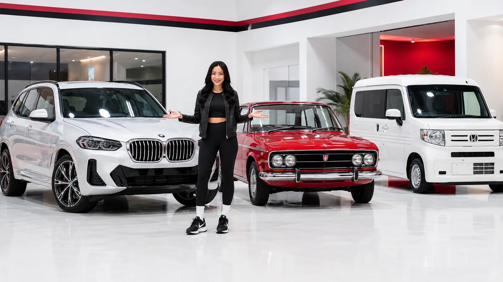 Andrea with an SUV, a classic car and a compact van
