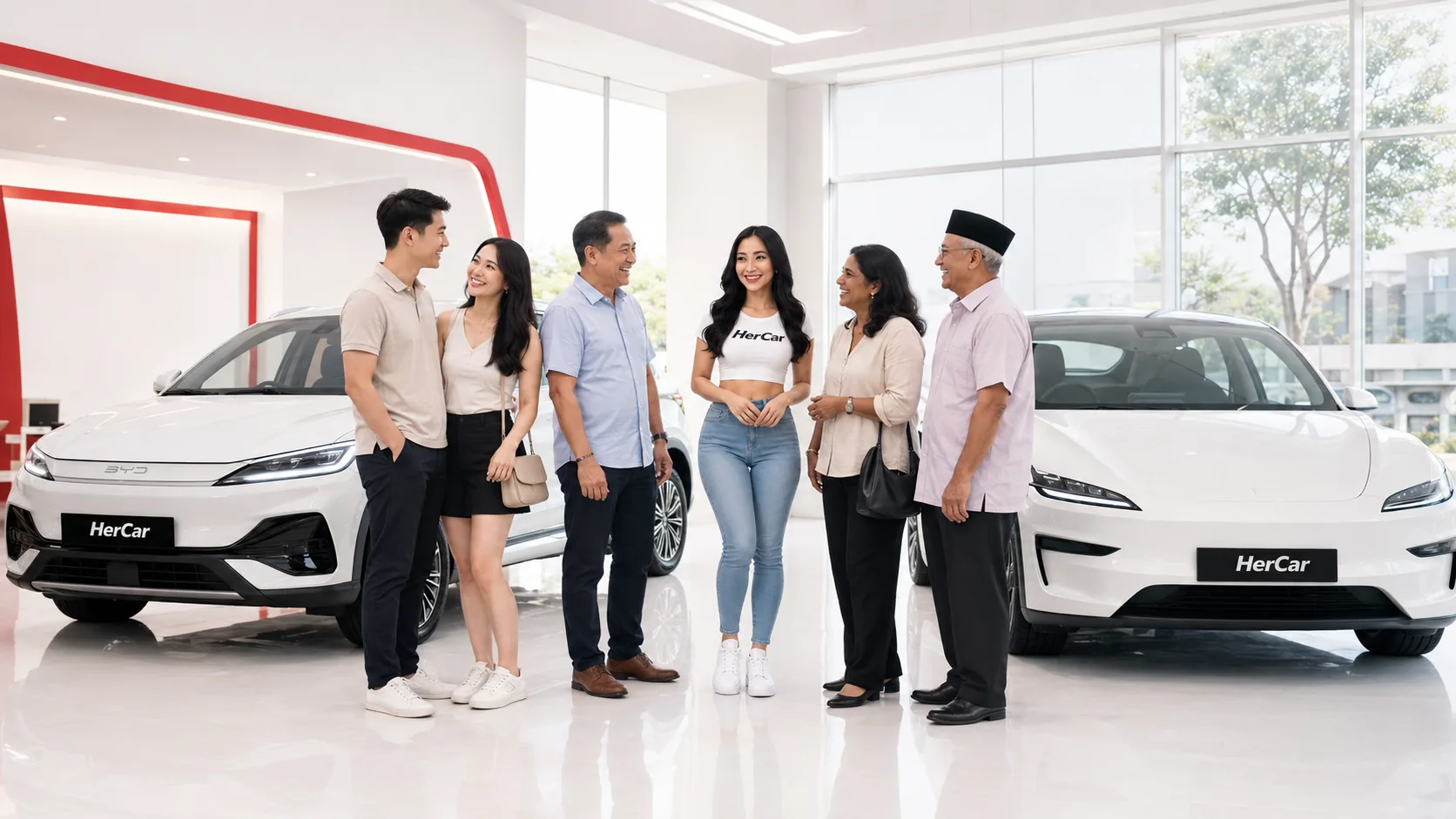 HerCar clients and Andrea in the showroom